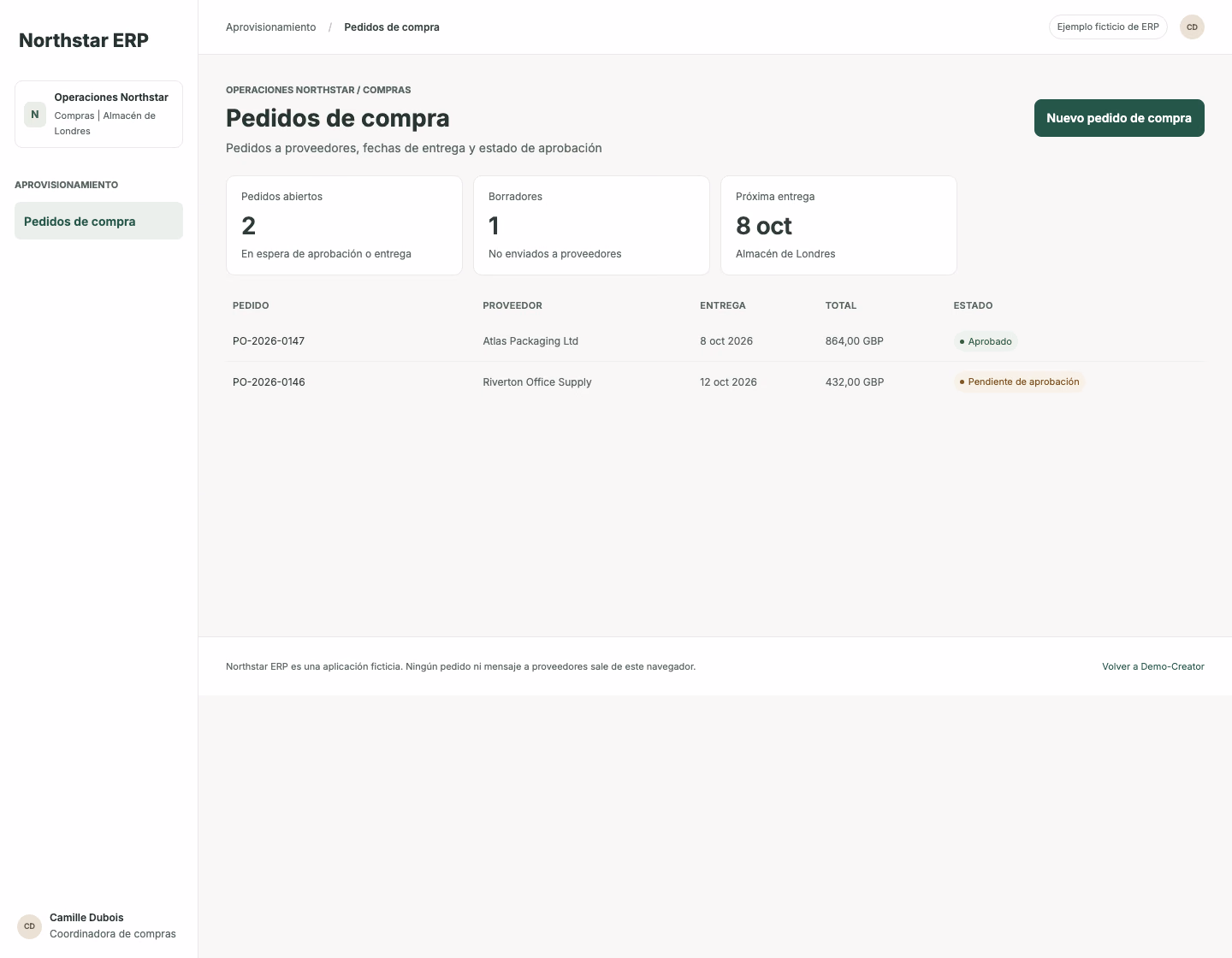 Crear un pedido a un proveedor