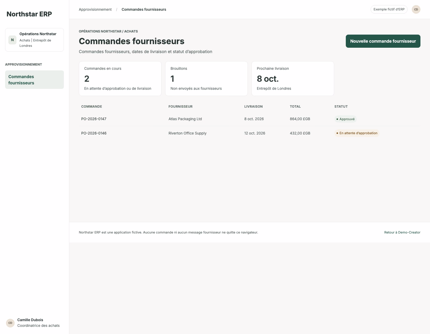 Créer une commande fournisseur