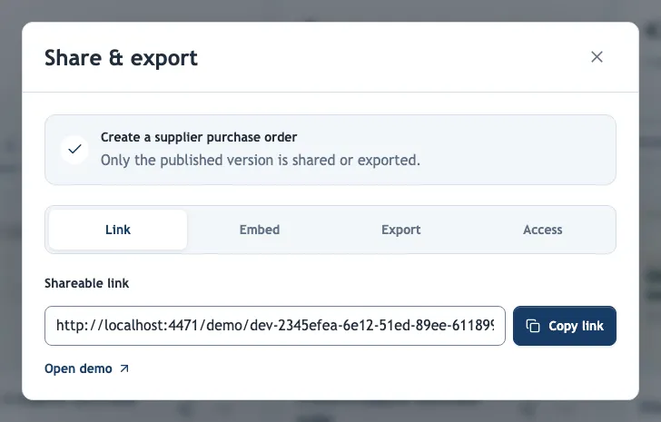 The Share &amp; export dialog