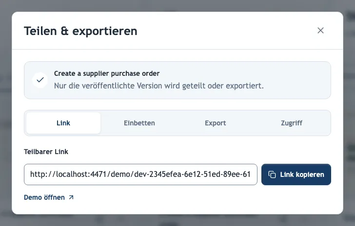 Der Dialog „Teilen &amp; exportieren“