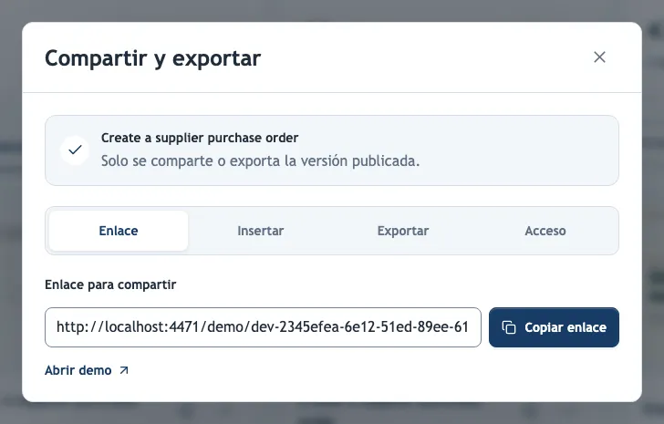 El diálogo Compartir y exportar
