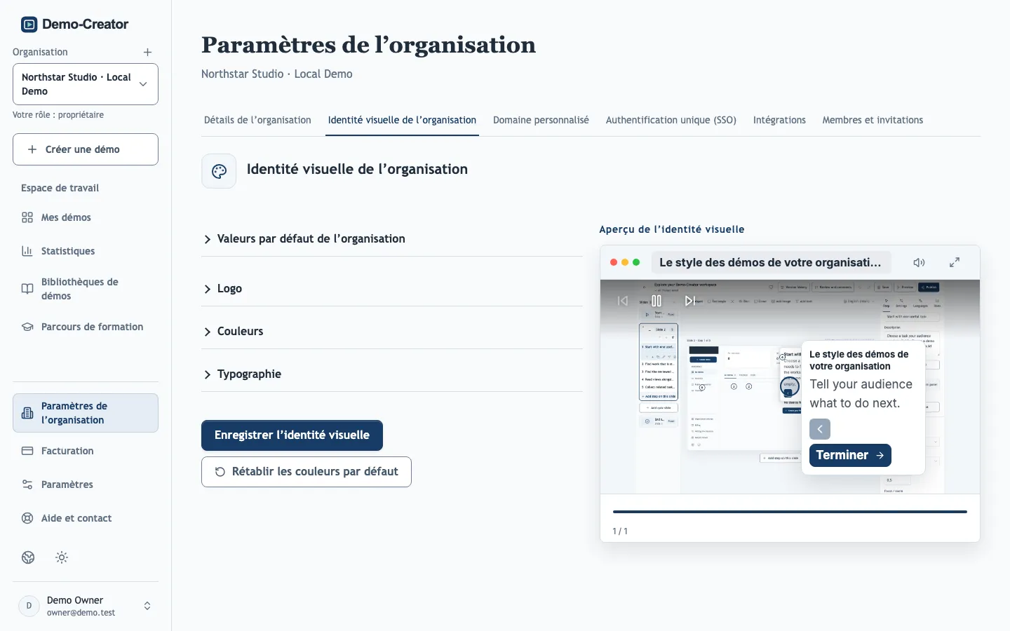 L’onglet Identité visuelle de l’organisation
