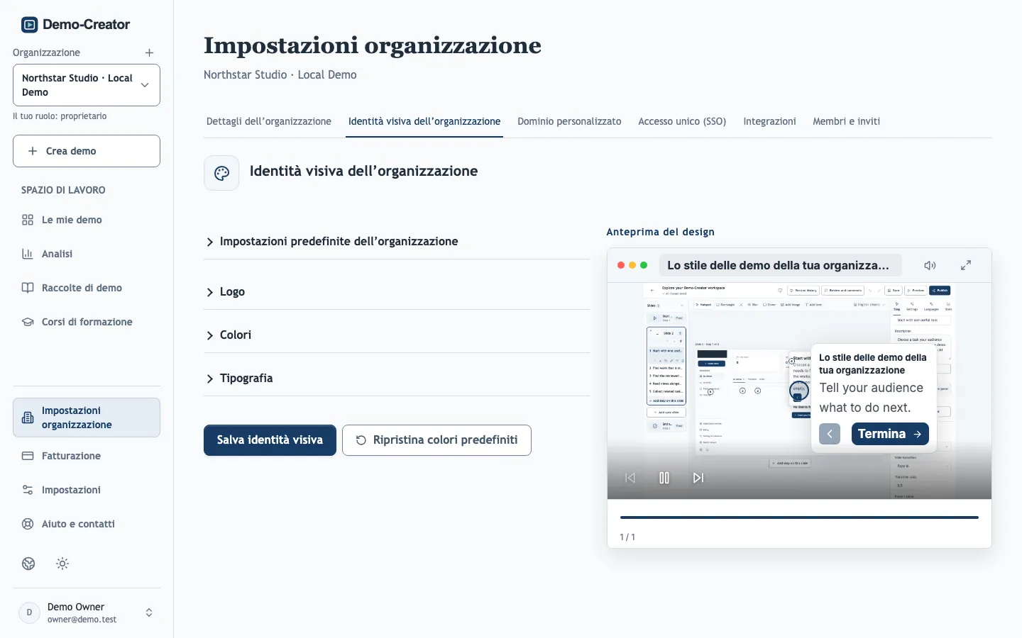 La scheda Identità visiva dell’organizzazione