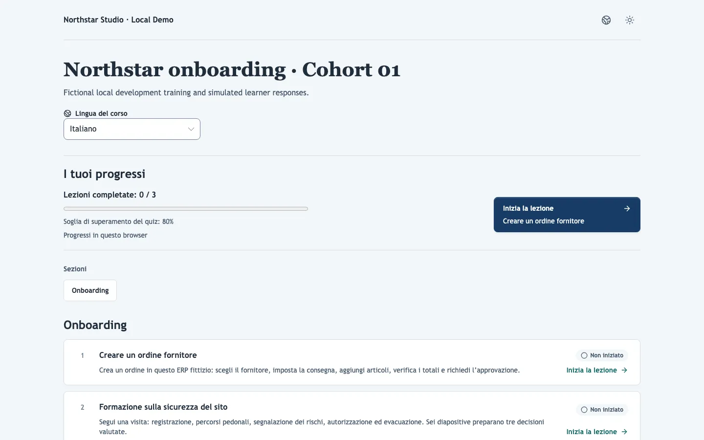 Una pagina del corso come la vedono i partecipanti