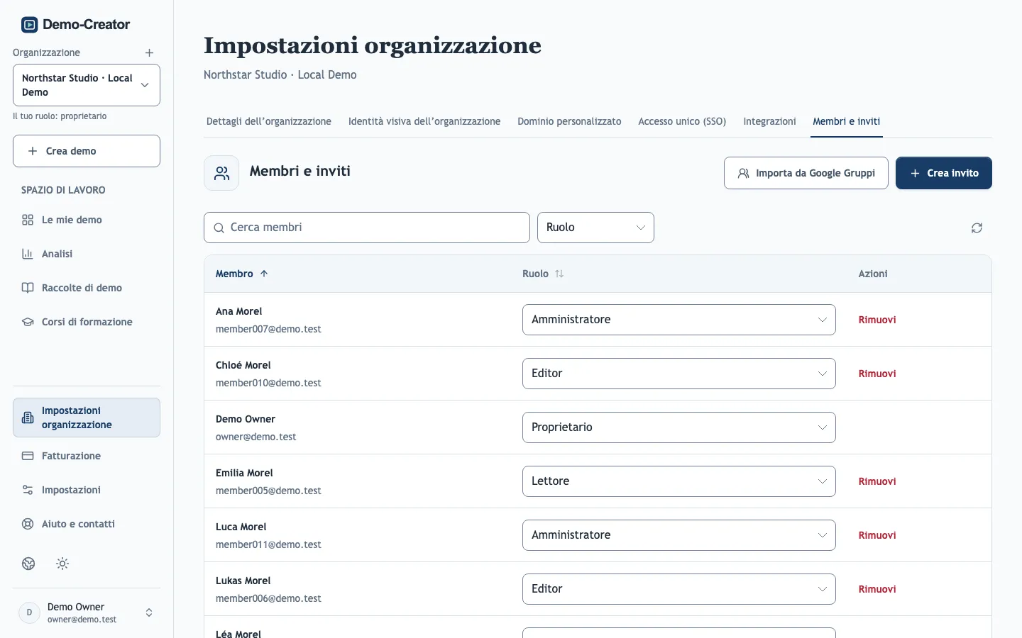 La scheda Membri e inviti